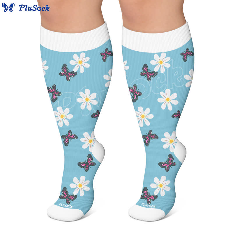 Kompressionsstrümpfe in Übergröße mit Gänseblümchen-Schmetterling - image 5