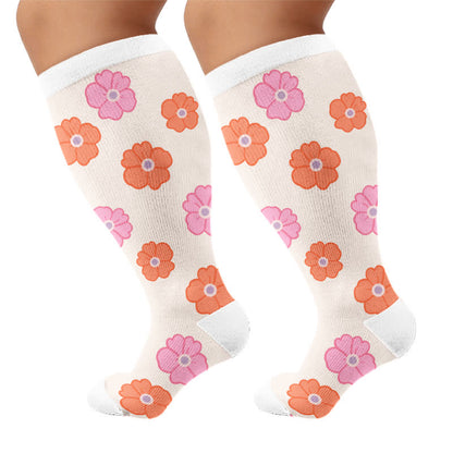 Kompressionsstrümpfe in Übergröße mit Gänseblümchen-Schmetterling - Beige - 4XL - image 8
