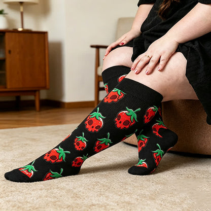 Rosa Totenkopf-Gänseblümchen-Kompressionsstrümpfe in Übergröße - Schwarz - 4XL - image 2