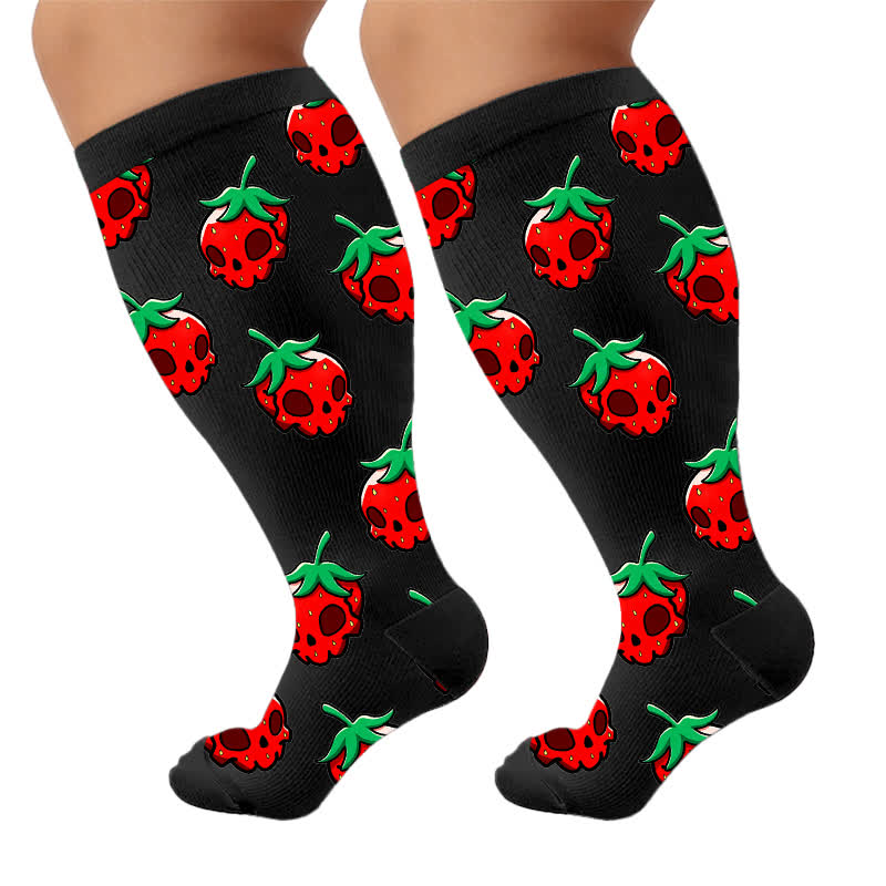 Rosa Totenkopf-Gänseblümchen-Kompressionsstrümpfe in Übergröße - image 9