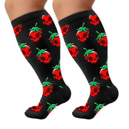 Rosa Totenkopf-Gänseblümchen-Kompressionsstrümpfe in Übergröße - image 9