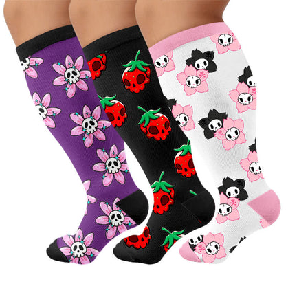 Rosa Totenkopf-Gänseblümchen-Kompressionsstrümpfe in Übergröße - image 7