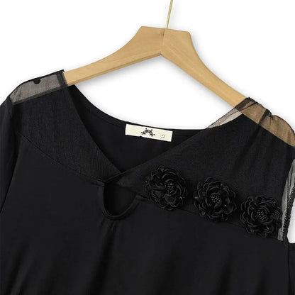 Plus Size Midikleid mit geraffter Taille, Mesh-Einsätzen, V-Ausschnitt und kurzen Ärmeln, V-Ausschnitt - image 3