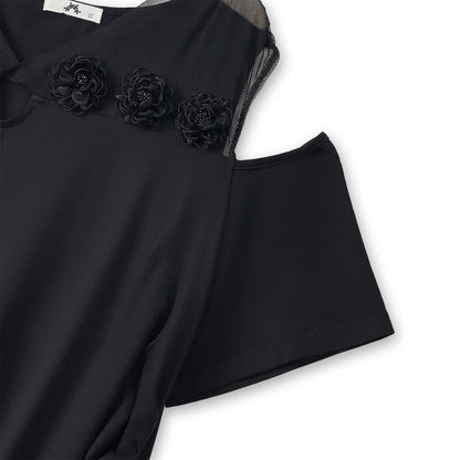 Plus Size Midikleid mit geraffter Taille, Mesh-Einsätzen, V-Ausschnitt und kurzen Ärmeln, V-Ausschnitt - image 4