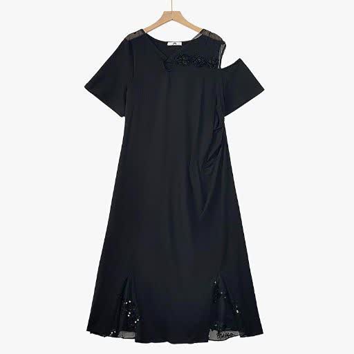 Plus Size Midikleid mit geraffter Taille, Mesh-Einsätzen, V-Ausschnitt und kurzen Ärmeln, V-Ausschnitt - Schwarz - 6XL - image 1
