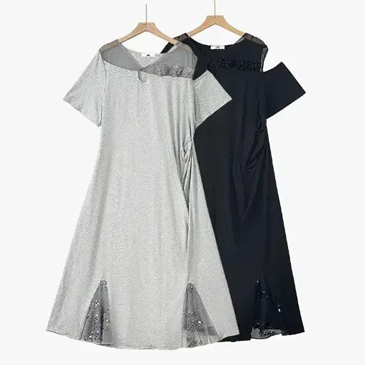 Plus Size Midikleid mit geraffter Taille, Mesh-Einsätzen, V-Ausschnitt und kurzen Ärmeln, V-Ausschnitt - image 0