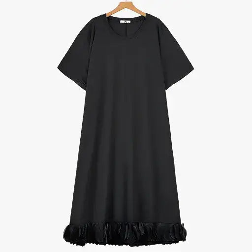 Plus Size Rundhals Kurzarm Etuikleid, schlichte Midi-Länge - Schwarz - 6XL - image 0