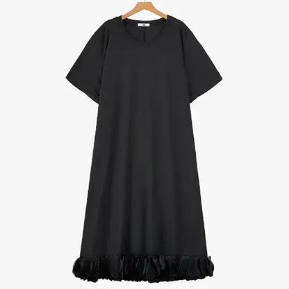 Plus Size Rundhals Kurzarm Etuikleid, schlichte Midi-Länge - Schwarz - 6XL - image 0