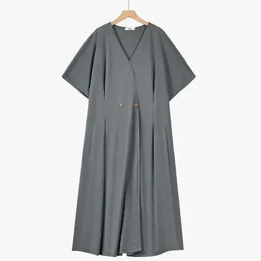 Sommerkleider in Übergröße mit Fledermausärmeln, kurzem Schnitt, lockerer Passform und Taschen - Grau - 6XL - image 0