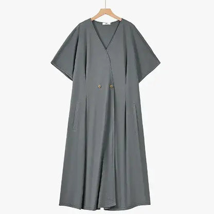 Sommerkleider in Übergröße mit Fledermausärmeln, kurzem Schnitt, lockerer Passform und Taschen - Grau - 6XL - image 0