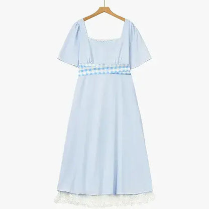 Leichtes Sommerkleid in A-Linie mit eckigem Ausschnitt in Übergröße, Midi-Länge - Blau - 3XL - image 0