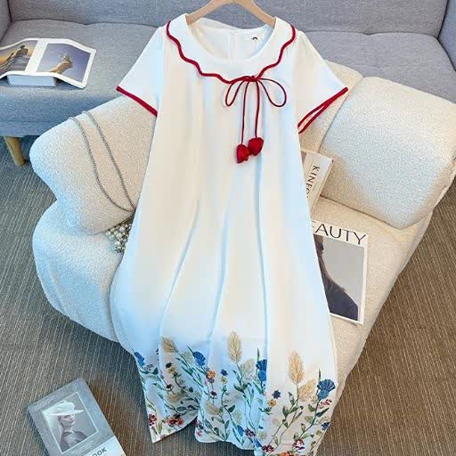 Plus Size Kurzarm-Midikleid mit Quasten und Blumenmuster, geblümt - image 1