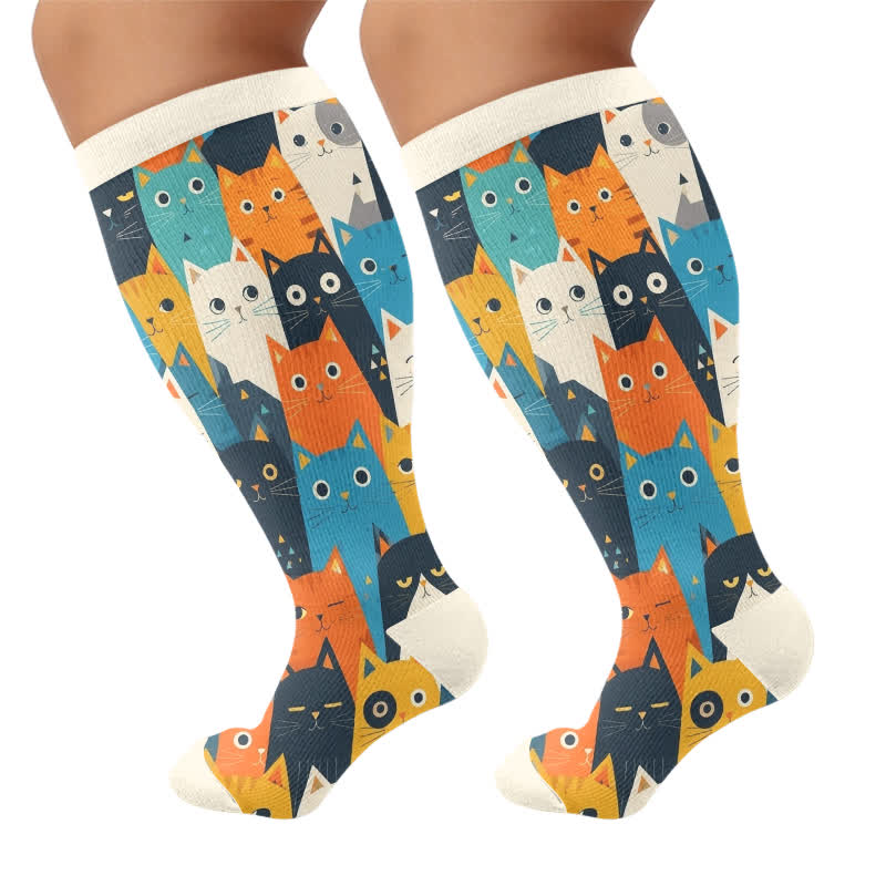Kompressionsstrümpfe in Übergröße mit Cartoon-Katzen und -Hunden - Beige - 4XL - image 8