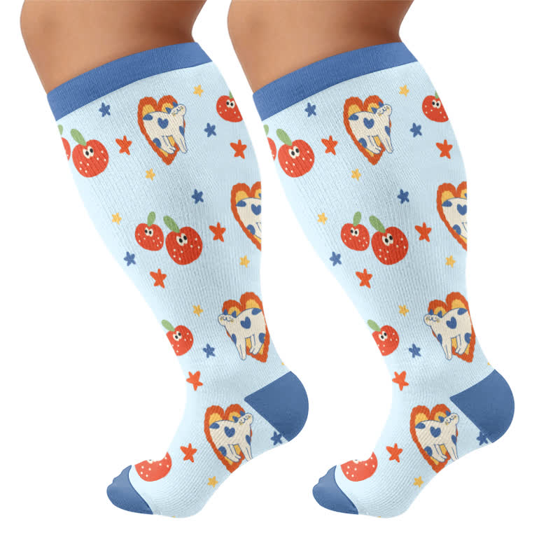 Kompressionsstrümpfe in Übergröße mit Cartoon-Katzen und -Hunden - Blau - 4XL - image 10