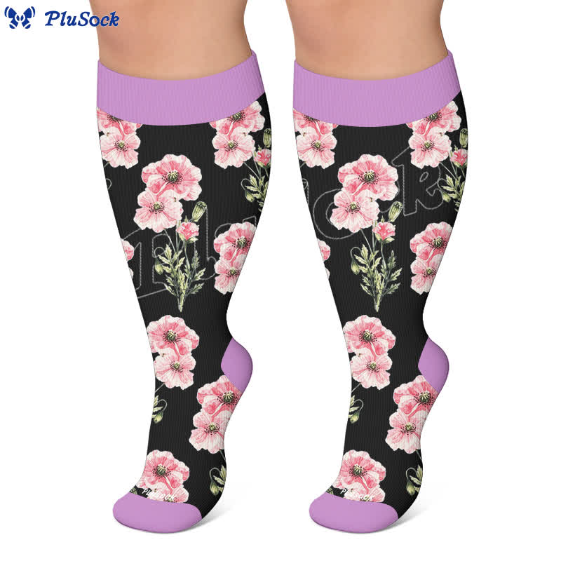 Plus Size Kompressionsstrümpfe mit rosafarbenem Blumenmuster - image 5