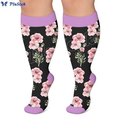 Plus Size Kompressionsstrümpfe mit rosafarbenem Blumenmuster - image 5