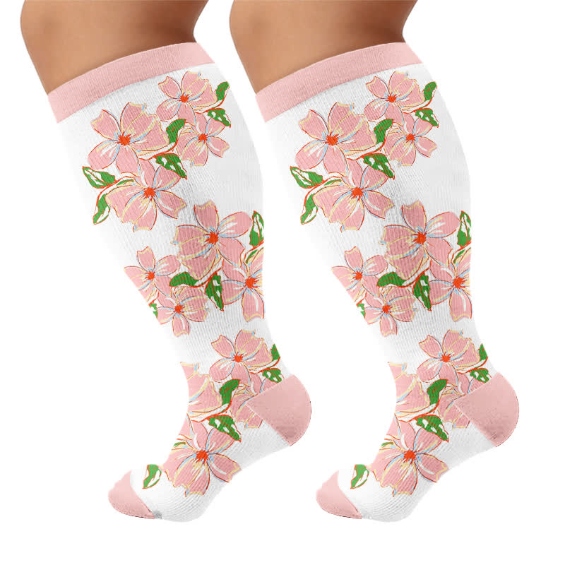 Plus Size Kompressionsstrümpfe mit rosafarbenem Blumenmuster - image 8