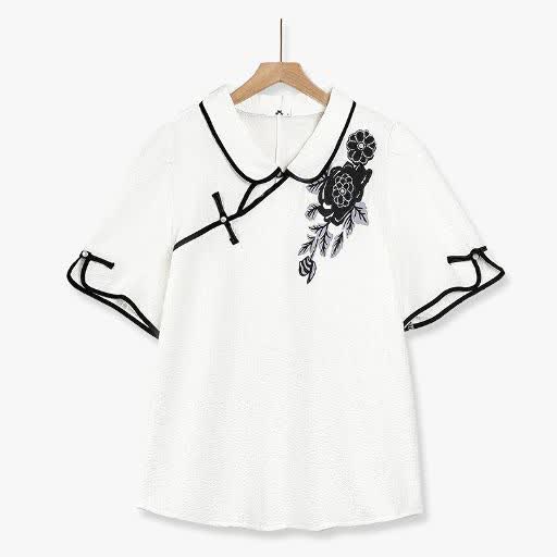 Sommer-Set in Übergröße: Zweiteiliges Set aus Oberteil mit Stehkragen und Froschknopfleiste sowie Rock mit Blumenmuster - Bluse - 6XL - image 1