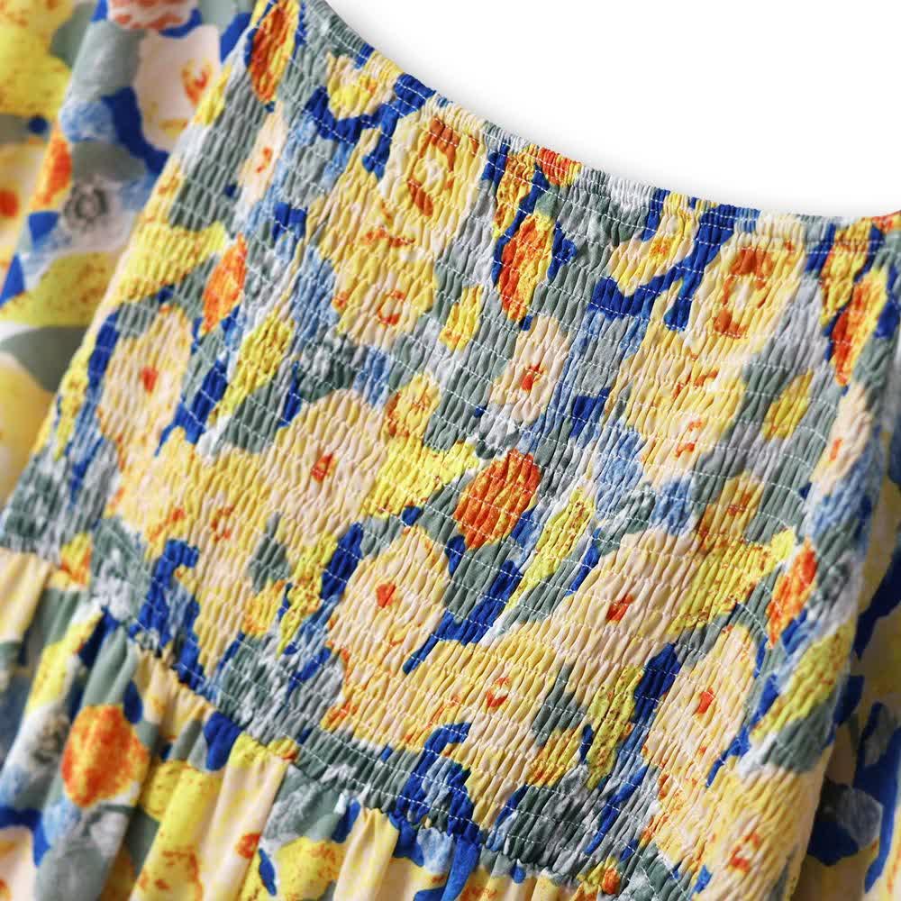 Leichtes Sommerkleid in Übergröße mit Empire-Taille, Blumenmuster, kurzen Ärmeln und Puffärmeln - image 4