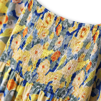 Leichtes Sommerkleid in Übergröße mit Empire-Taille, Blumenmuster, kurzen Ärmeln und Puffärmeln - image 4