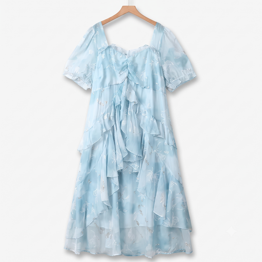 Leichte Sommerkleider in Übergrößen mit Puffärmeln und kurzen Ärmeln - Blau - 6XL - image 0