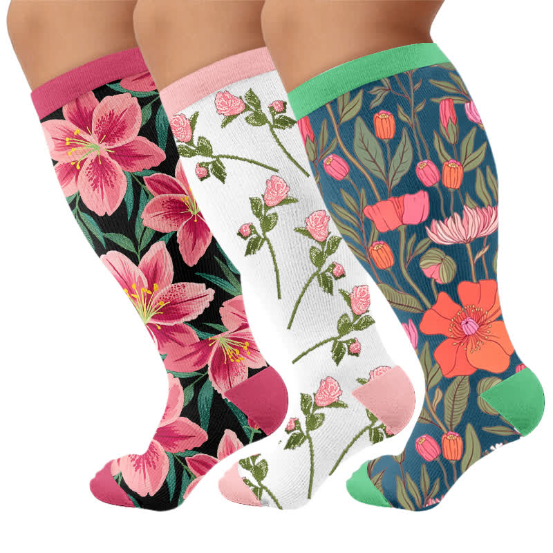 Fuchsia Garden Kompressionsstrümpfe in Übergröße - image 7