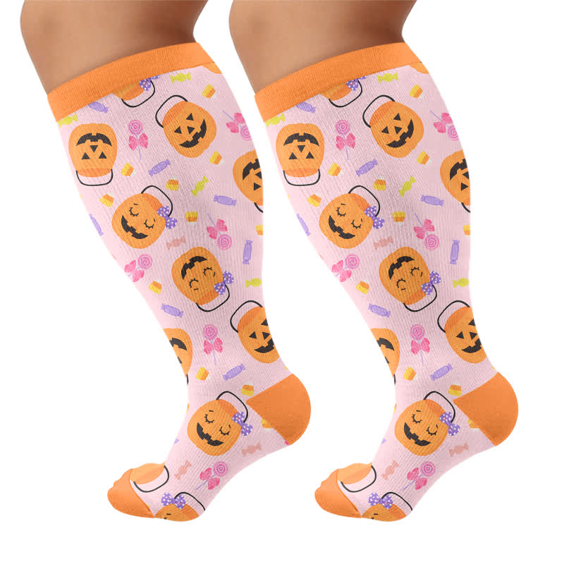 Plus Size Ghost Pumpkin Kompressionsstrümpfe - Rosa - 4XL - image 8