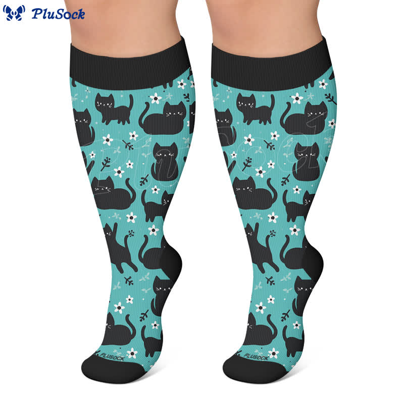 Chaussettes de compression grande taille avec chat fantôme de dessin animé - image 7