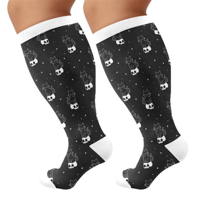 Chaussettes de compression grande taille avec chat fantôme de dessin animé - Noir - 4XL - image 6