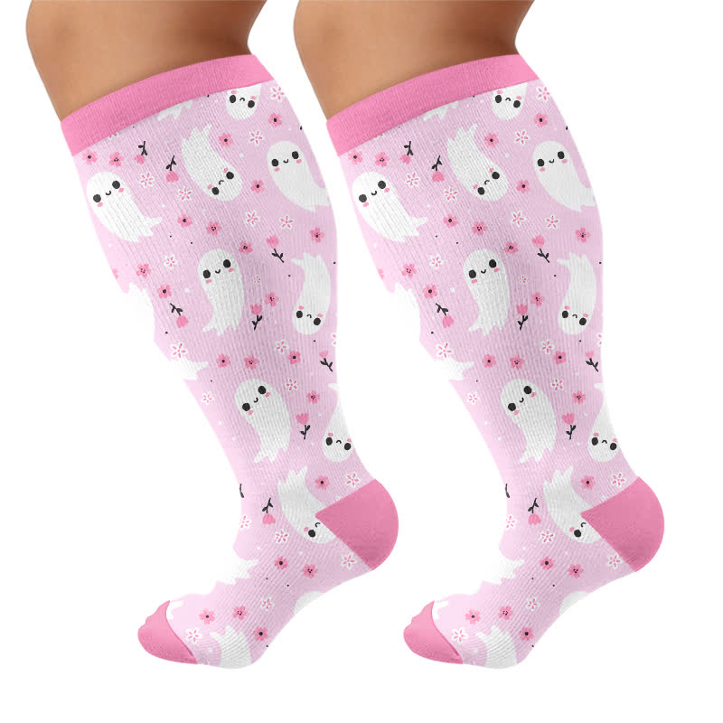 Kompressionsstrümpfe in Übergröße mit Cartoon-Geisterkatze - Rosa - 4XL - image 10