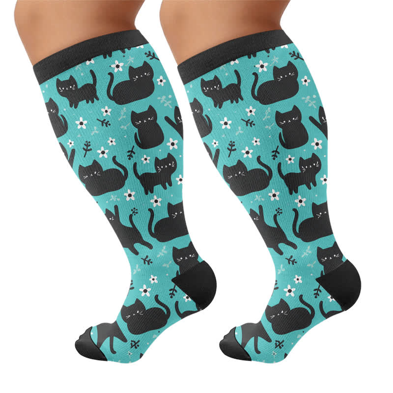 Kompressionsstrümpfe in Übergröße mit Cartoon-Geisterkatze - Grün - 4XL - image 8