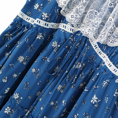 Plus Size Sommerkleid in Midi-Länge mit Spitze, flatternden Ärmeln, zartem Blumenmuster und Stufenrock - image 3