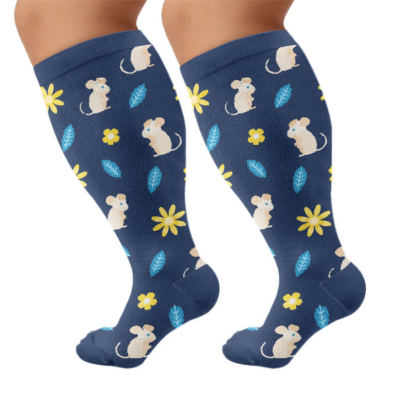 Plus Size Bunny Bloom Kompressionsstrümpfe - Marineblau - 4XL - image 7
