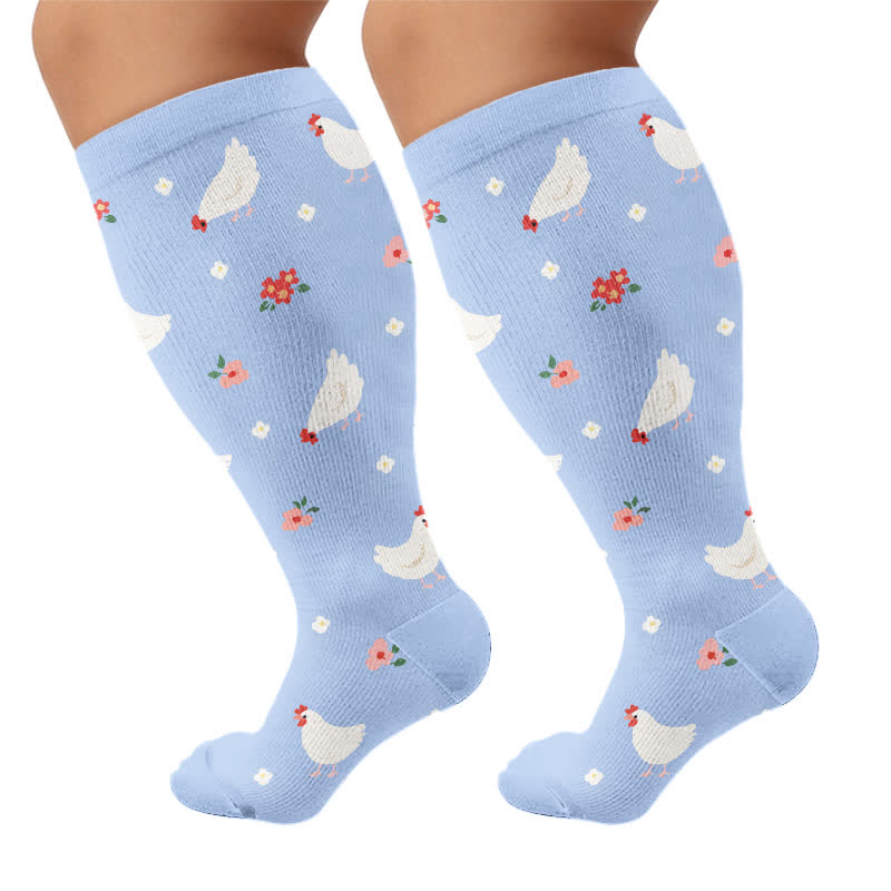 Plus Size Bunny Bloom Kompressionsstrümpfe - Hellblau - 4XL - image 9