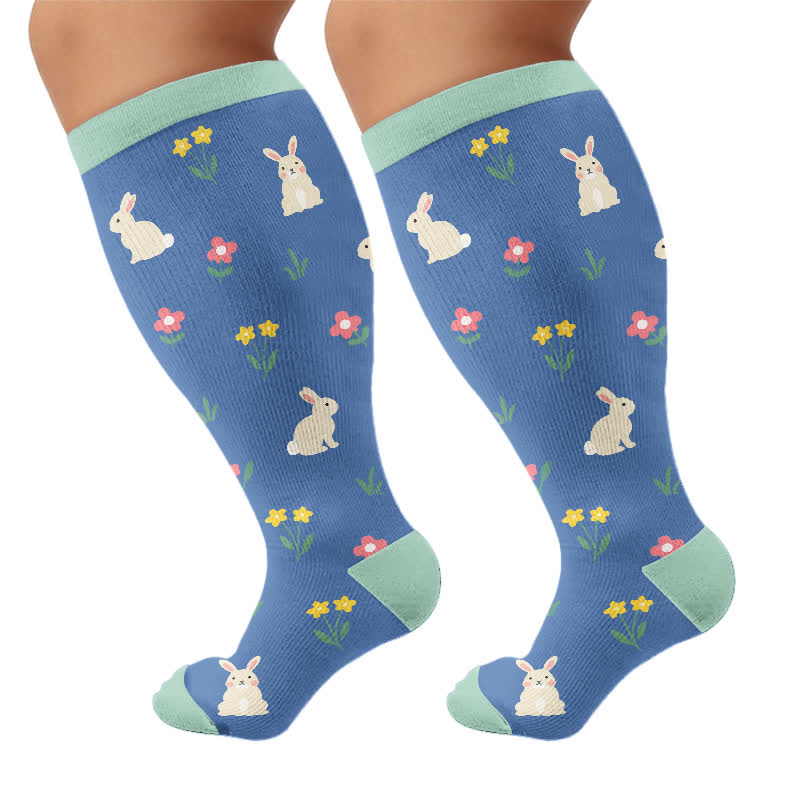 Plus Size Bunny Bloom Kompressionsstrümpfe - Blau - 4XL - image 5