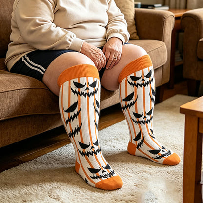 Schwarze Katzenfledermaus-Kompressionsstrümpfe in Übergröße - Orange - 4XL - image 1