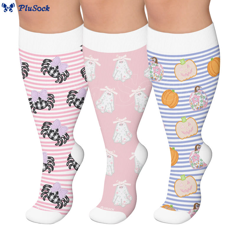 Plus Size Stripe Spider Ghost Kompressionsstrümpfe - image 0