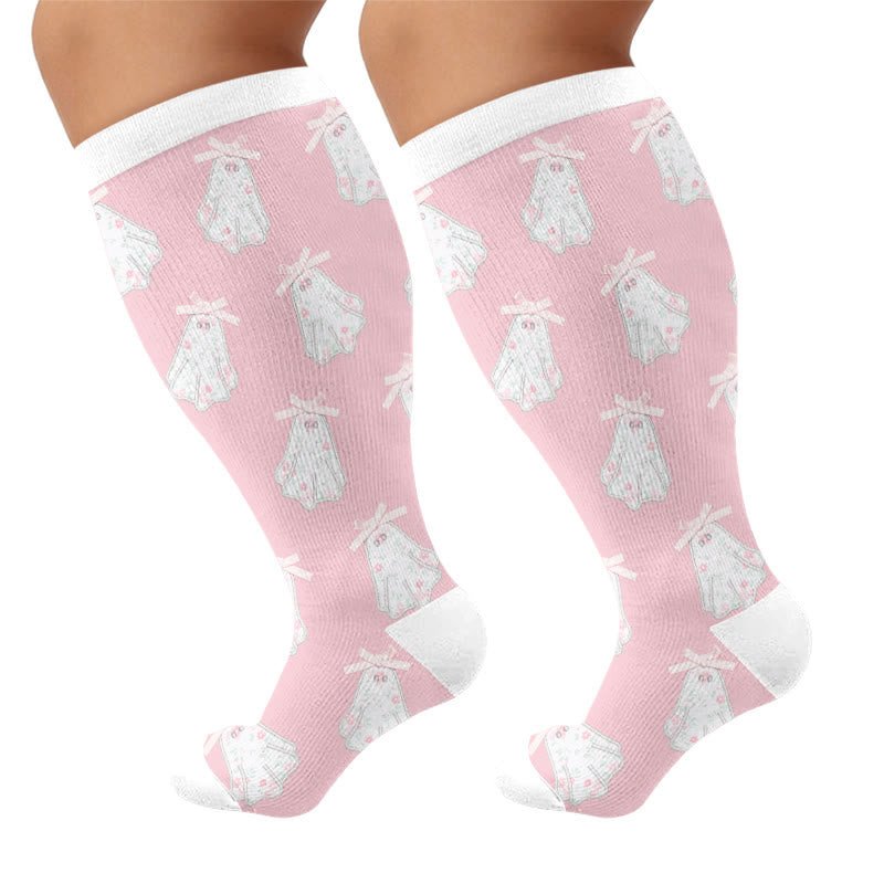 Plus Size Stripe Spider Ghost Kompressionsstrümpfe - Rosa - 4XL - image 5