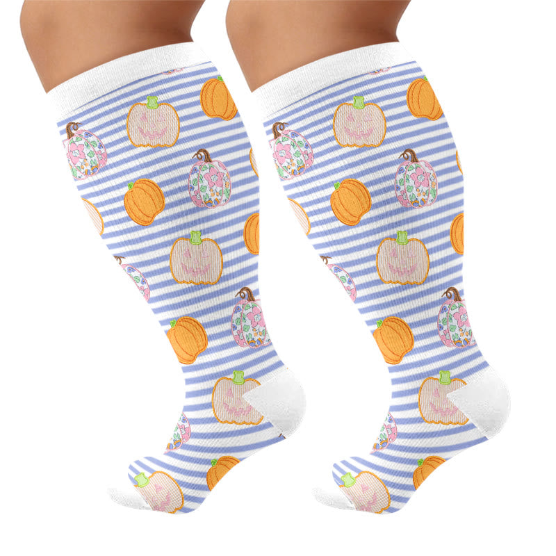 Plus Size Stripe Spider Ghost Kompressionsstrümpfe - Blau - 4XL - image 9