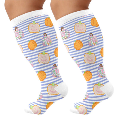 Plus Size Stripe Spider Ghost Kompressionsstrümpfe - Blau - 4XL - image 9