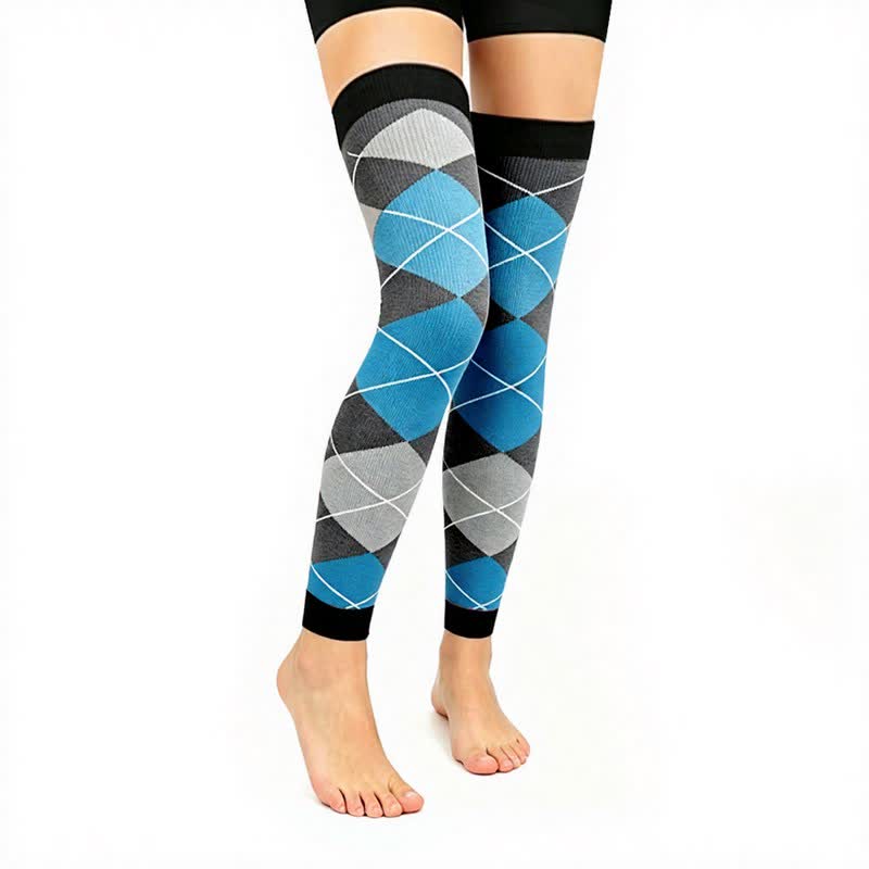 Grau-blaue Kompressionsärmel mit Farbblockmuster, oberschenkelhoch (3 Paar) - Hellblau - L/XL - image 2
