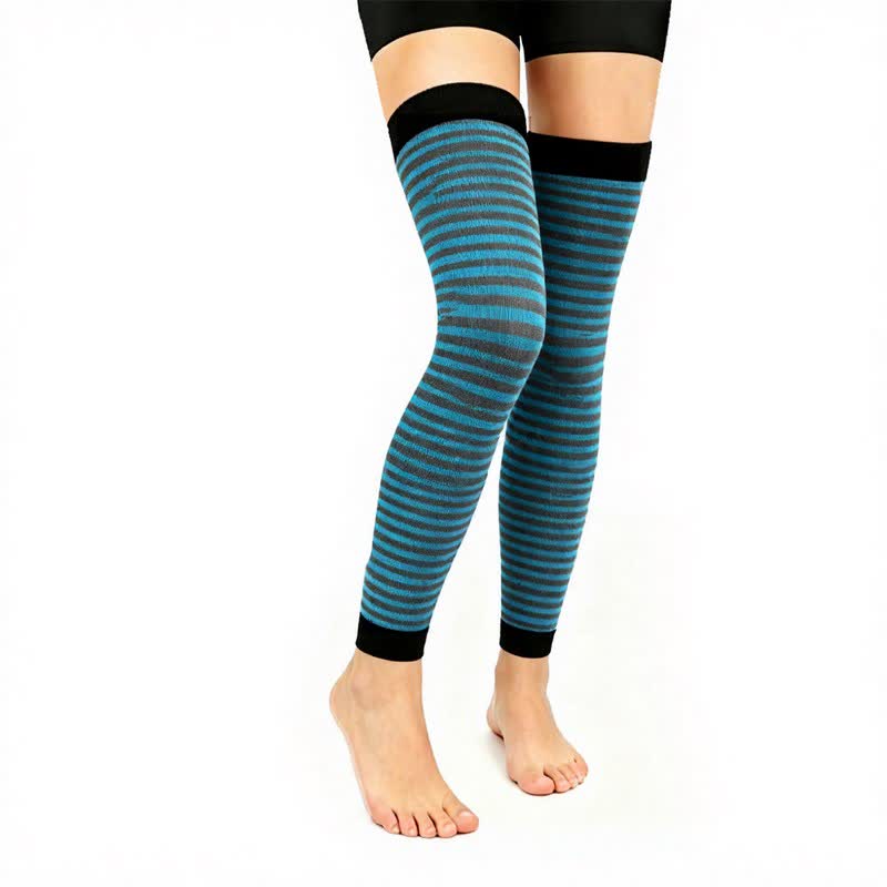 Grau-blaue Kompressionsärmel mit Farbblockmuster, oberschenkelhoch (3 Paar) - Blau - L/XL - image 1