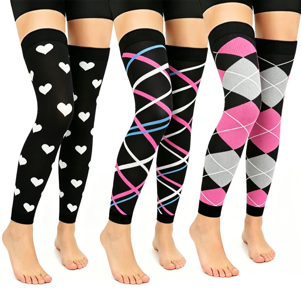 Schwarze und pinke Kompressionsärmel mit Farbblock-Design, oberschenkelhoch (3 Paar) - Mehrfarbig - L/XL - image 0