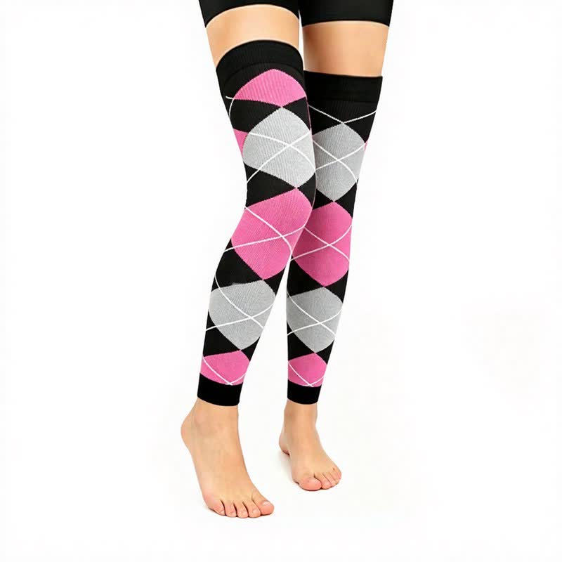 Schwarze und pinke Kompressionsärmel mit Farbblock-Design, oberschenkelhoch (3 Paar) - Rhombus - L/XL - image 3