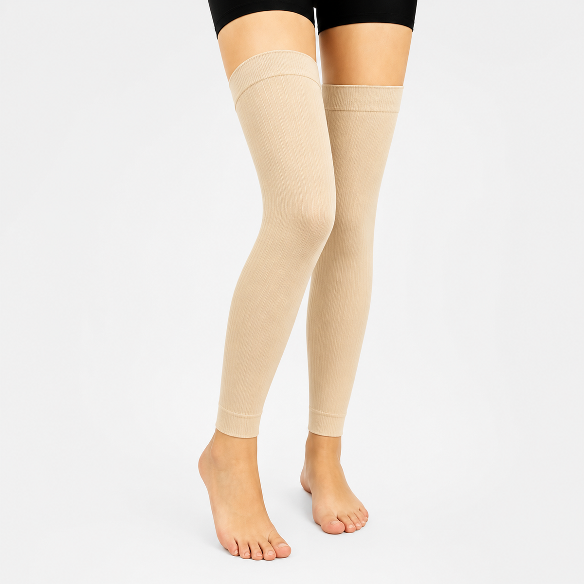 Oberschenkelhohe Kompressionsärmel in Unifarben (3 Paar) - Nackt - L/XL - image 1