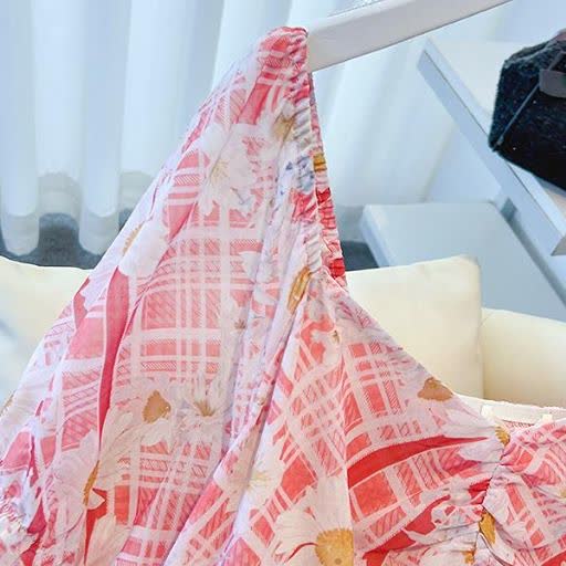 Sommer-Maxikleid in Übergröße mit eckigem Ausschnitt, Puffärmeln und Karomuster sowie Gänseblümchenmuster - image 4