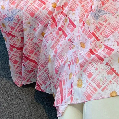 Sommer-Maxikleid in Übergröße mit eckigem Ausschnitt, Puffärmeln und Karomuster sowie Gänseblümchenmuster - image 3