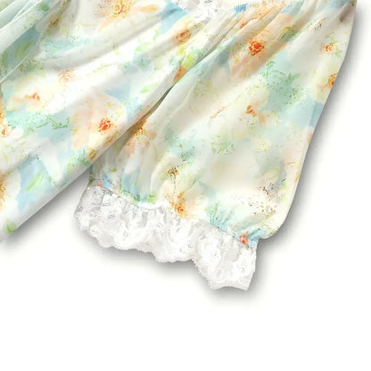 Sommer-Maxikleid in Übergröße mit eckigem Ausschnitt, Spitzenbesatz, Blumenmuster und Puffärmeln, Spitzenbesatz und Blumenmuster - image 3