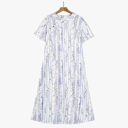 Sommer-Maxikleid in Übergröße, locker geschnitten, mit Blumenmuster und Streifen, Stehkragen - Blau - 6XL - image 0