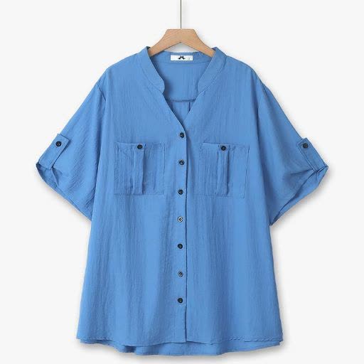 Plus Size Bambusbluse mit Knopfleiste - Blau - 6XL - image 0